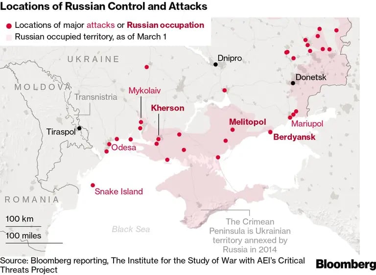 Ubicaciones que Rusia controla o atacadfd
