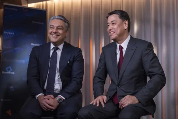 Luca de Meo, chief executive officer of Renault, left, and Makoto Uchida, CEO of Nissan, in London on Feb. 6, 2023.