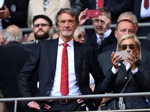 Sir Jim Ratcliffe, Minority Shareholder of Manchester United, looks on from the stands prior to the Emirates FA Cup Final match between Manchester City and Manchester United at Wembley Stadium on May 25, 2024 in London, England. (Photo by Mike Hewitt/Getty Images)
