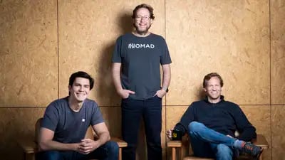 Left to right, Nomad's CEO Lucas Vargas, and co-founders Eduardo Haber and Patrick Sigrist