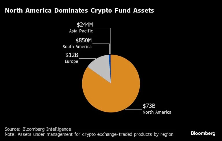 Norteamérica domina los activos de los fondos de criptomonedasdfd