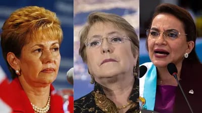 Mireya Moscoso, Michelle Bachelet y Xiomara Castro