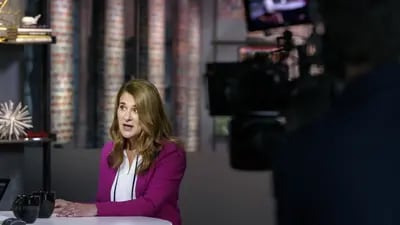 Melinda Gates habla durante una entrevista televisiva de Bloomberg Technology en San Francisco, California, el martes 7 de mayo de 2019.