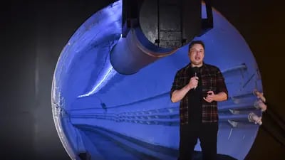 Elon Musk during an unveiling event for the Boring Co. Hawthorne test tunnel in Hawthorne, California.