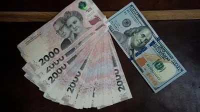 Billetes de pesos argentinos equivalentes a US$100 dispuestos en una casa de cambio en Buenos Aires, Argentina, el miércoles 10 de enero de 2024.