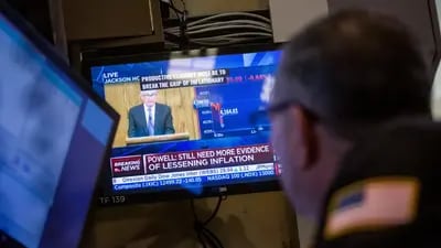 New York Stock Exchange As Futures Dip Ahead Of Powell Speech
