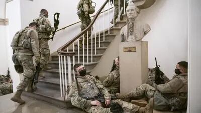 Unos 1.100 efectivos de la Guardia Nacional fueron desplegados para despejar el Capitolio tras los disturbios del 6 de enero. Sarah Silbiger/Bloomberg