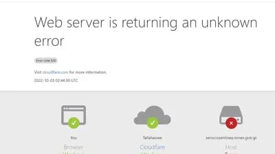 La página serviciosenlinea.minex.gob.gt,  actualmente no está disponible para los usuarios.