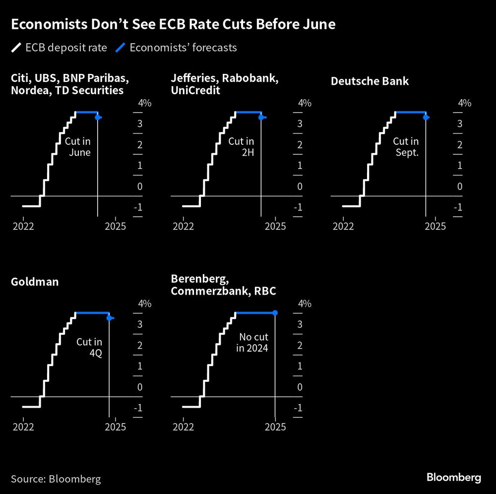Economists Dont See ECB Rate Cuts Before June  |