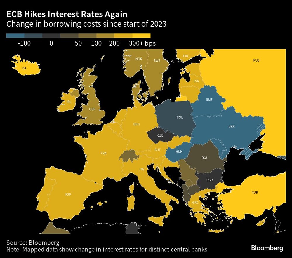 ECB Hikes Interest Rates Again | Change in borrowing costs since start of 2023