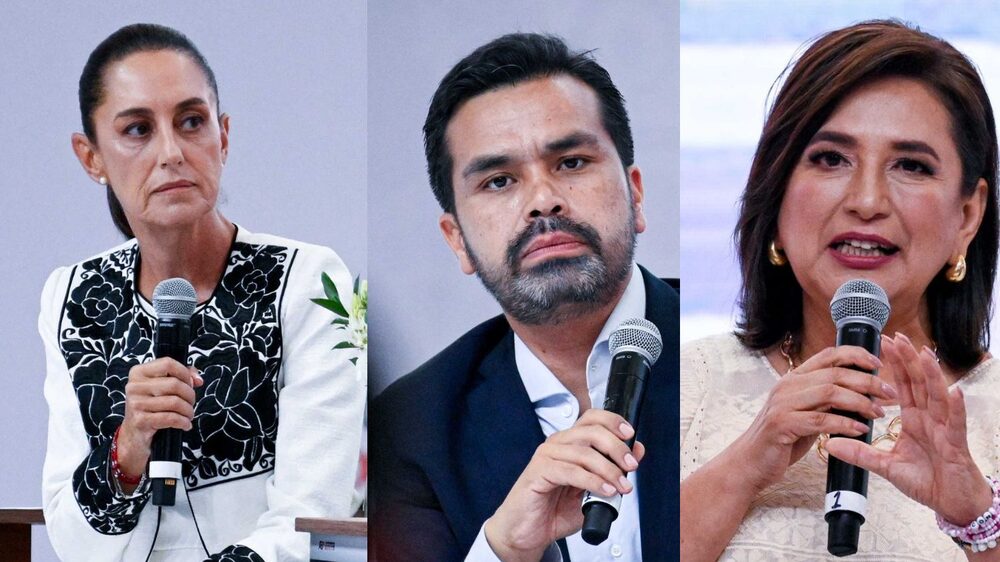 Los candidatos a la presidencia de México, Claudia Sheinbaum, Jorge Álvarez Máynez y Xóchitl Gálvez