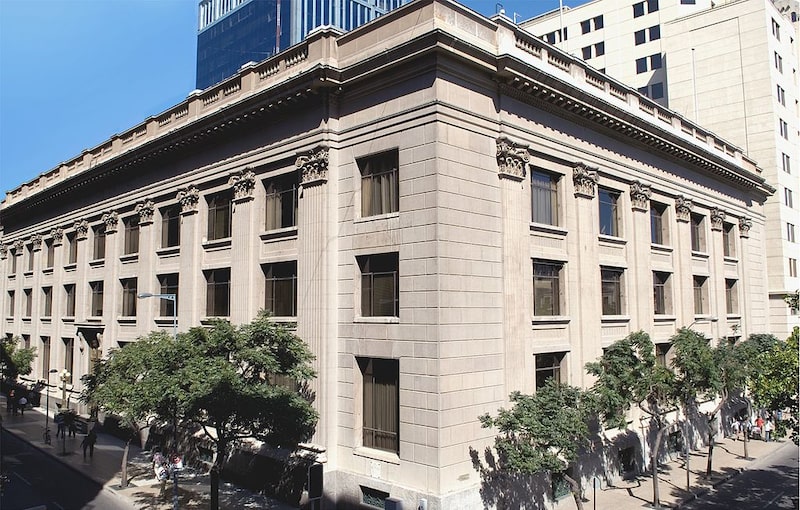 Vista exterior del Banco Central de Chile.