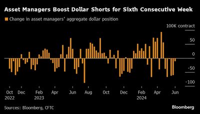 Gestores ampliaram a posição vendida em dólar pela sexta semana consecutiva antes do payroll de maio (Fontes: Bloomberg e CFTC)