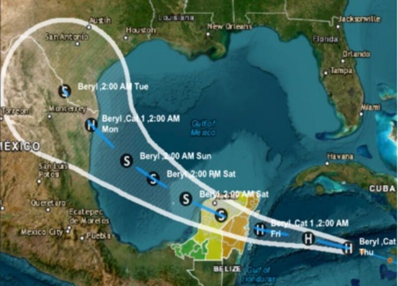 Huracán Beryl llegará a México la noche de este 4 de julio