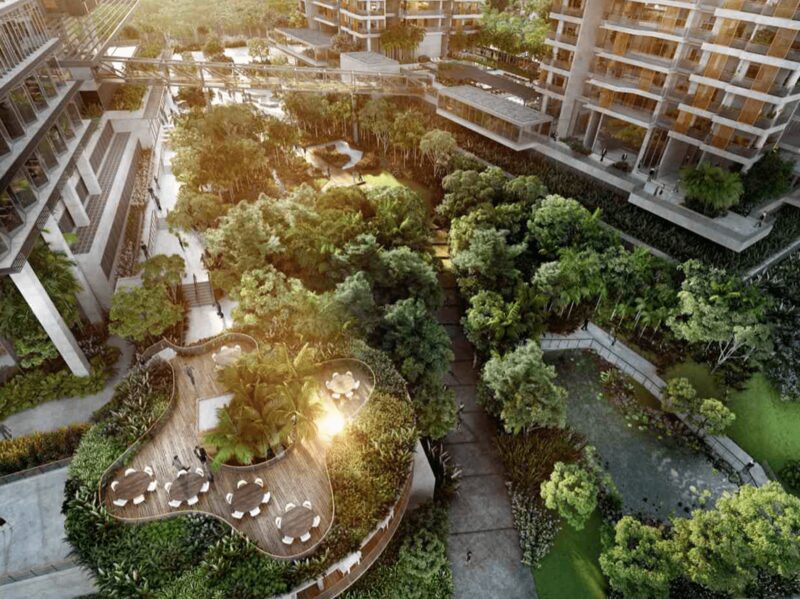 Área verde do futuro complexo O Parque, da Brookfield, que abrigará um novo hospital do Sírio-Libanês na cidade de São Paulo (Foto: Reprodução/CBRE)